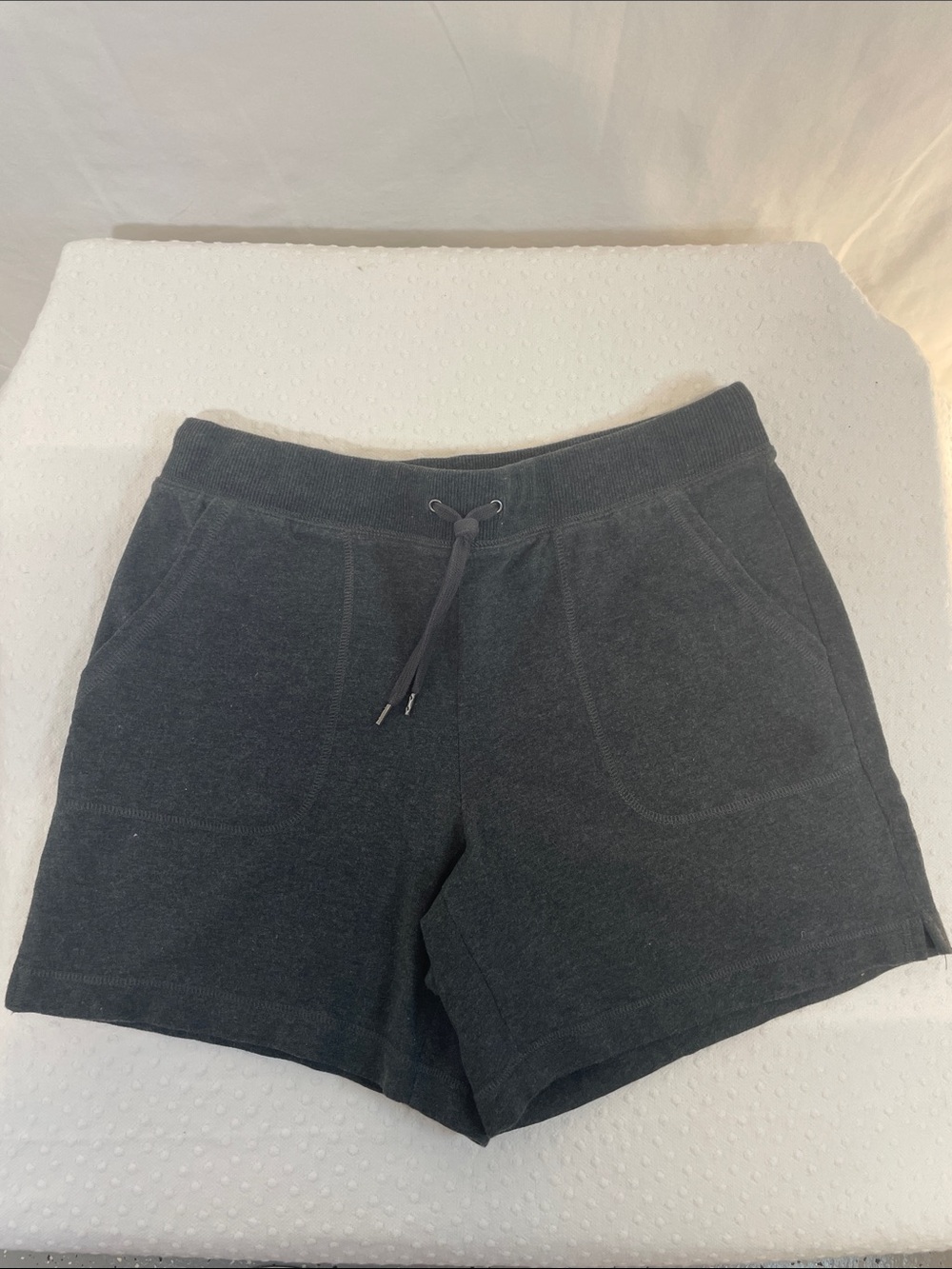 LL BEAN Charcoal Drawstring Lounge Shorts front pockets small